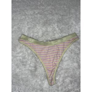 NWOT Victoria’s Secret Vintage 2002 Stripe Thong Pink Yellow Signature Logo M